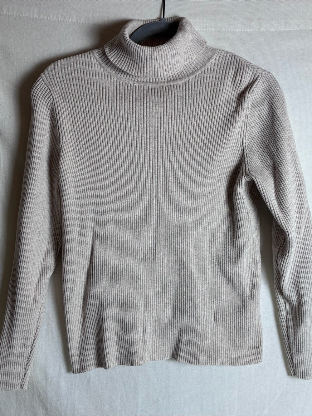 Kim Rogers Beige Ribbed Turtleneck Sweater Womens Size Large 100% Cotton Knit